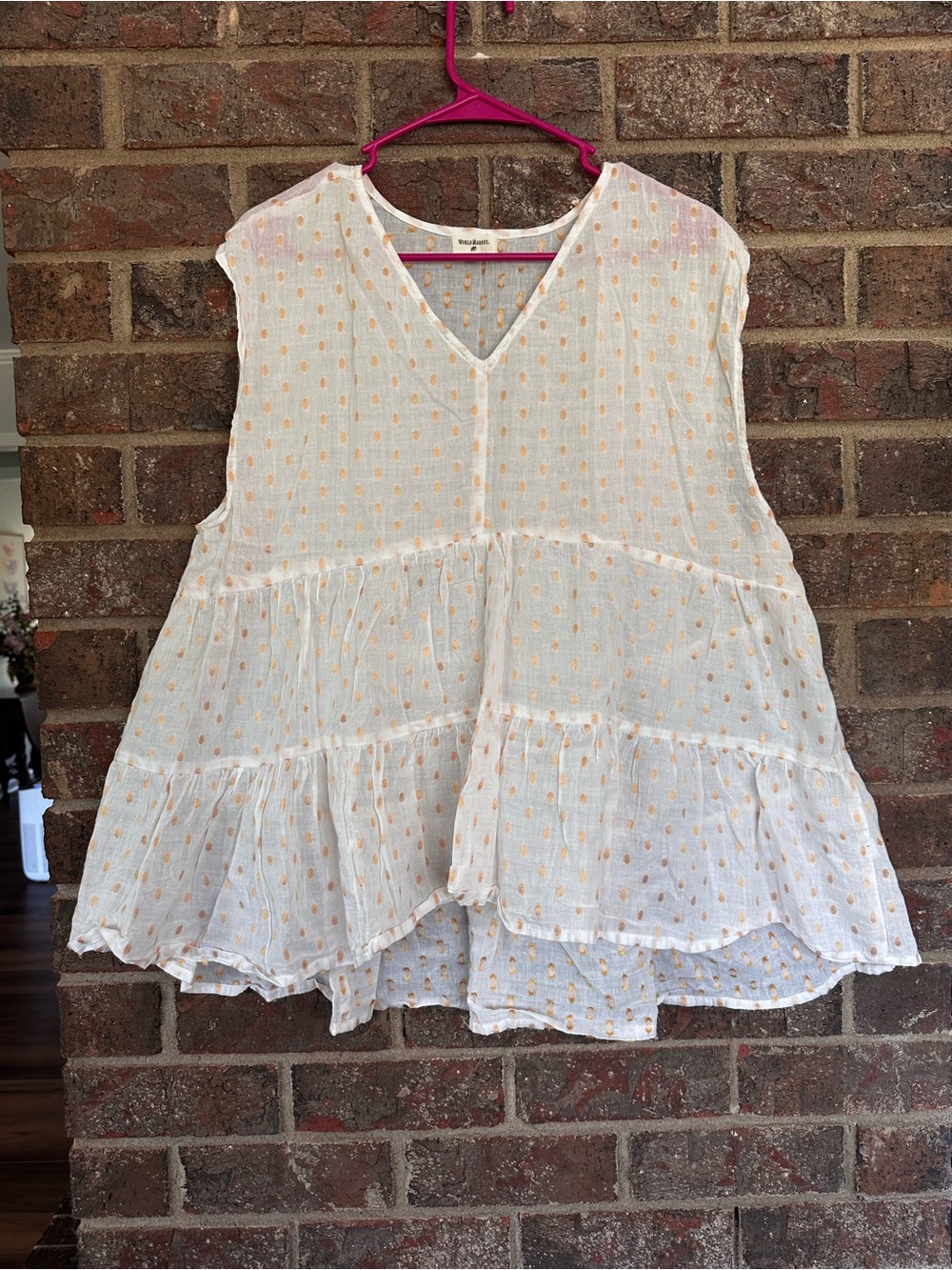 World Market Metallic Gold Clip Dot Tiered Babydoll Tank Top White Boho OS
